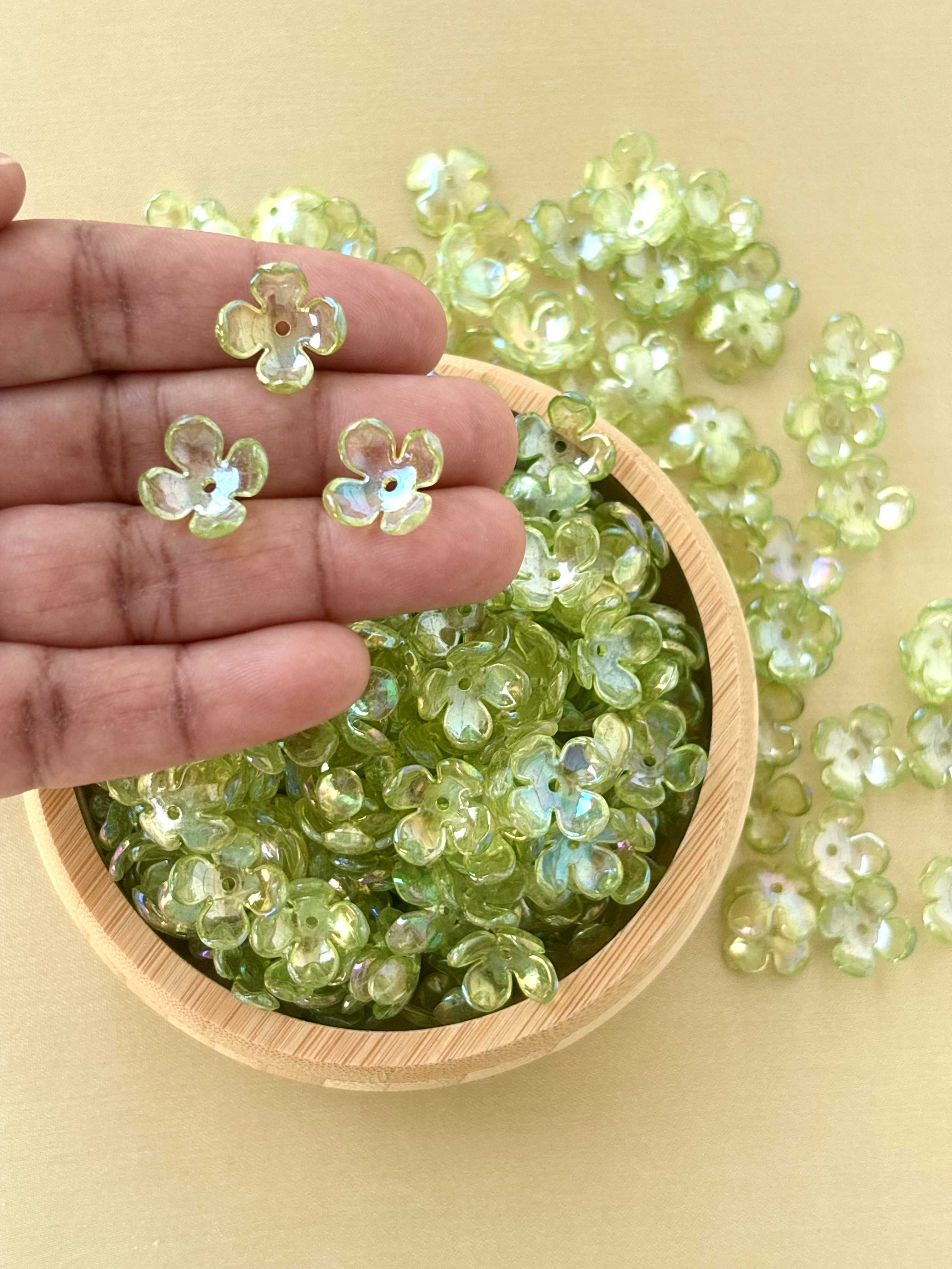 Four Petals Lime Green Flower Beads