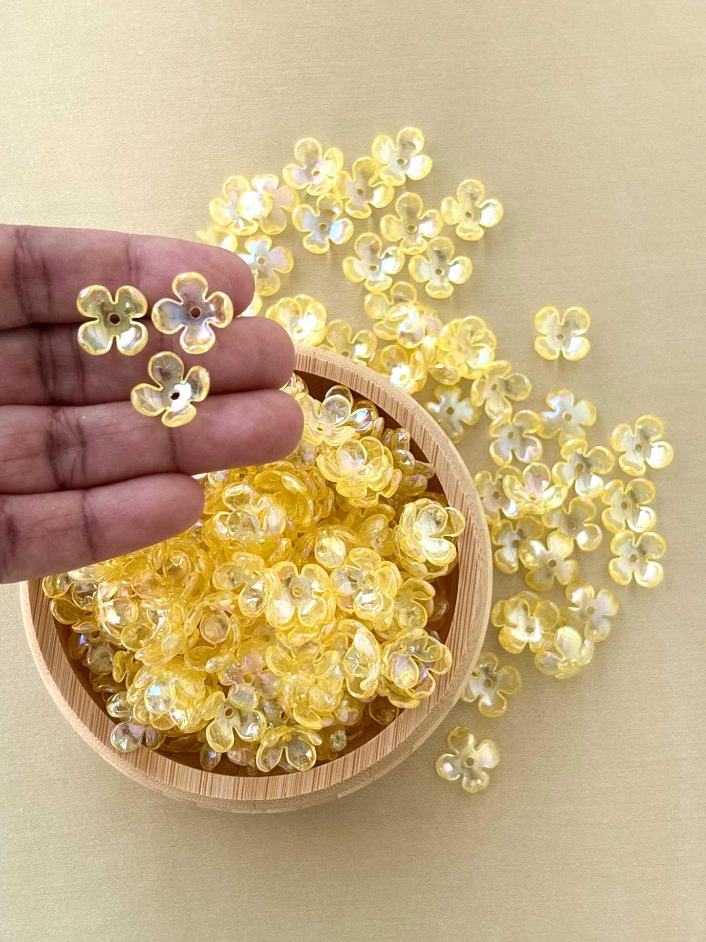 Four Petals Lemon Yellow Flower Beads