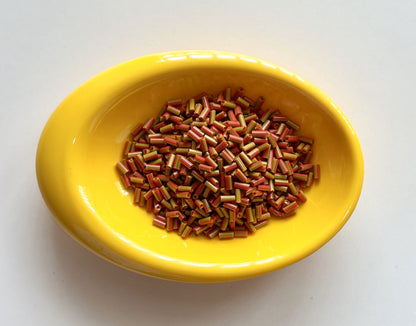 Olive Green and Red Tubular Beads