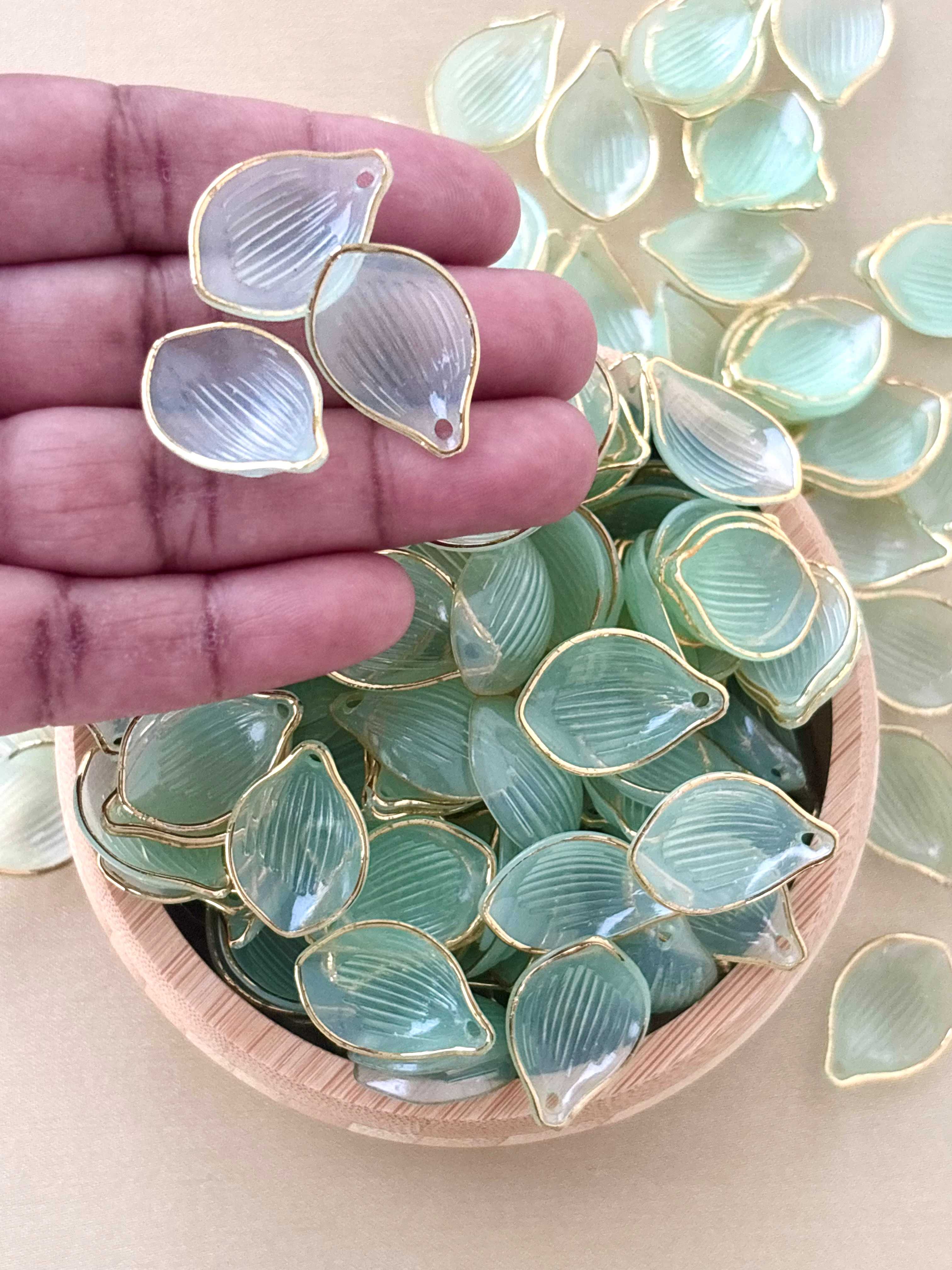 Gold Rimmed Mint Green Acrylic Petal Charms