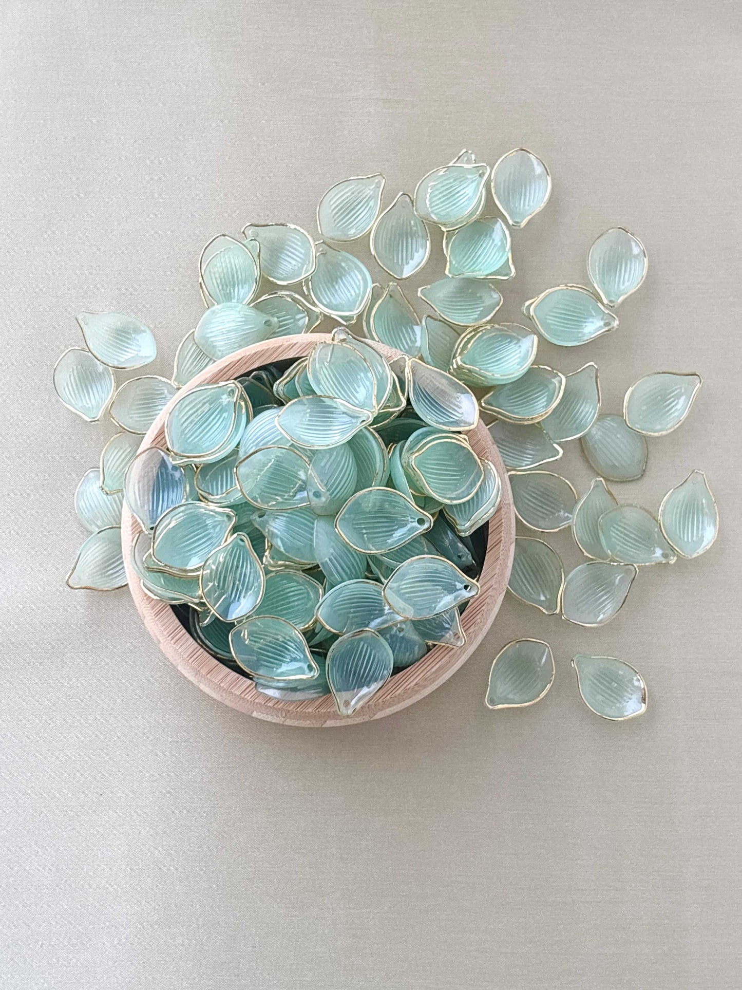 Gold Rimmed Mint Green Acrylic Petal Charms