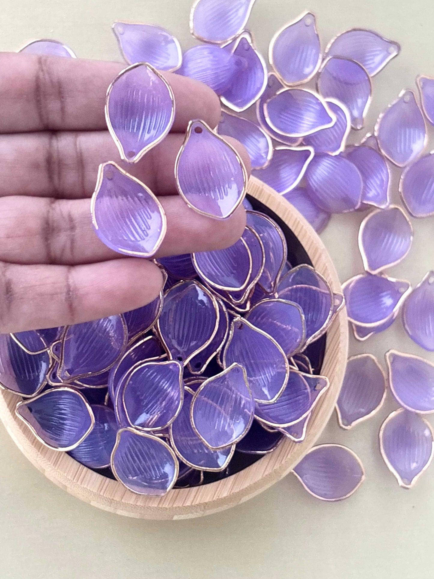 Gold Rimmed Purple Acrylic Petal Charms