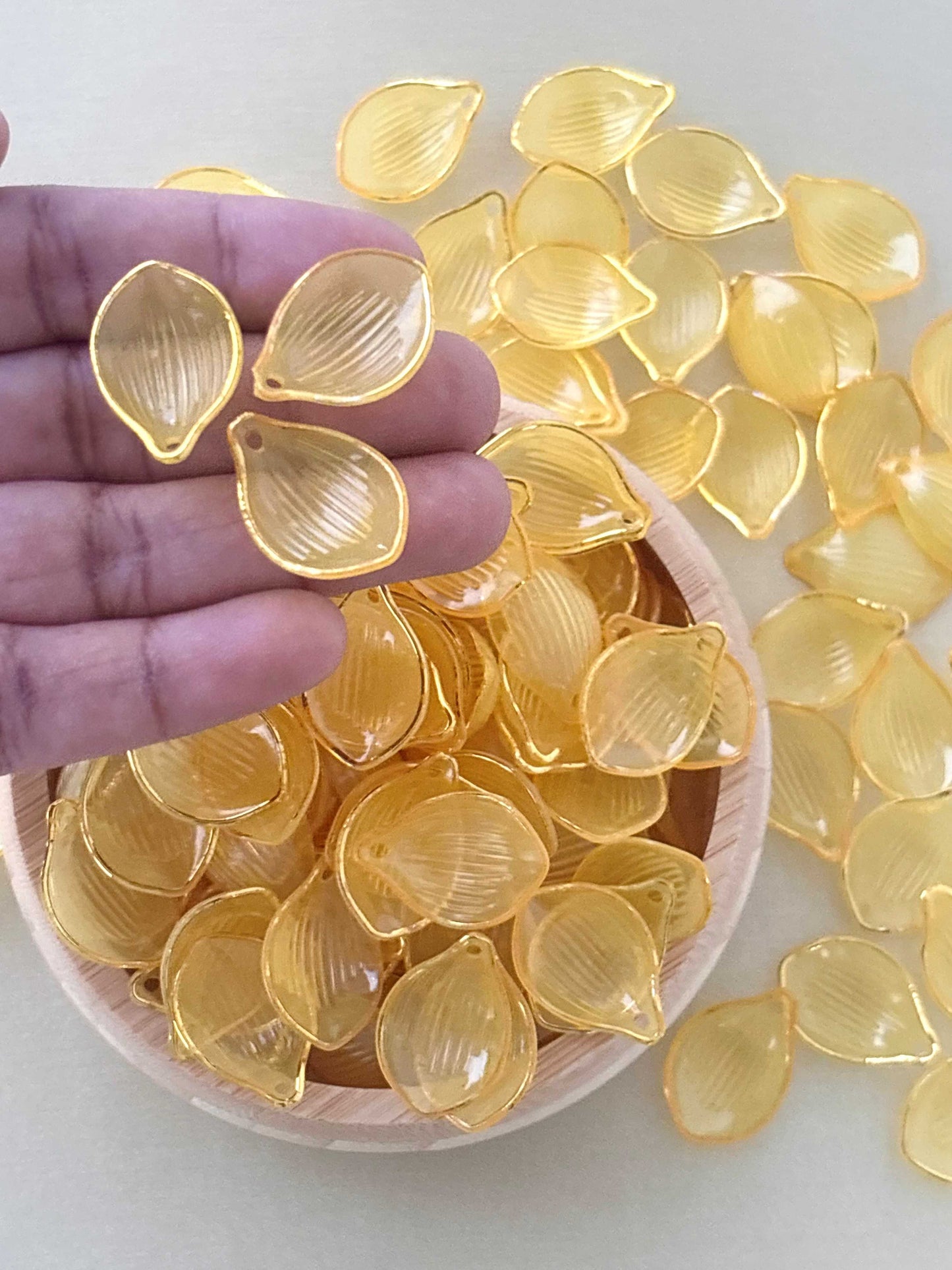 Gold Rimmed Yellow Acrylic Petal Charms