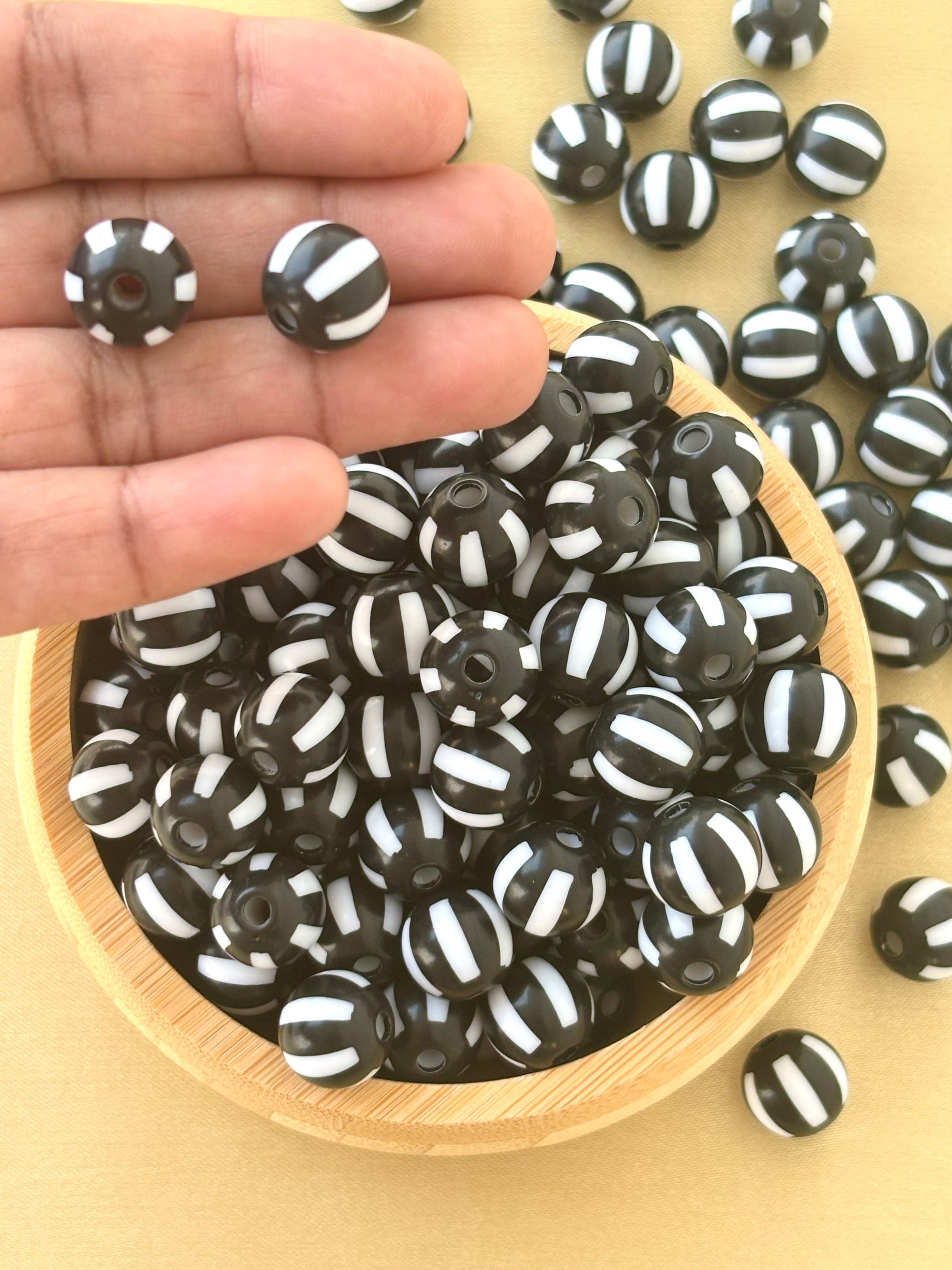 Black and White Striped Round Beads