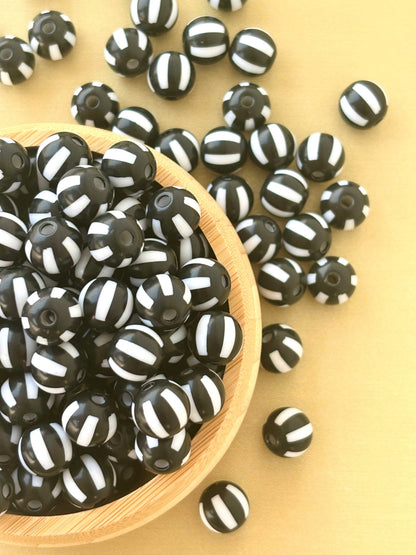 Black and White Striped Round Beads