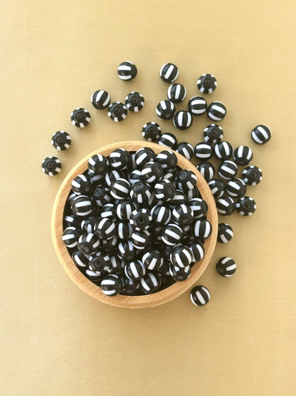 Black and White Striped Round Beads