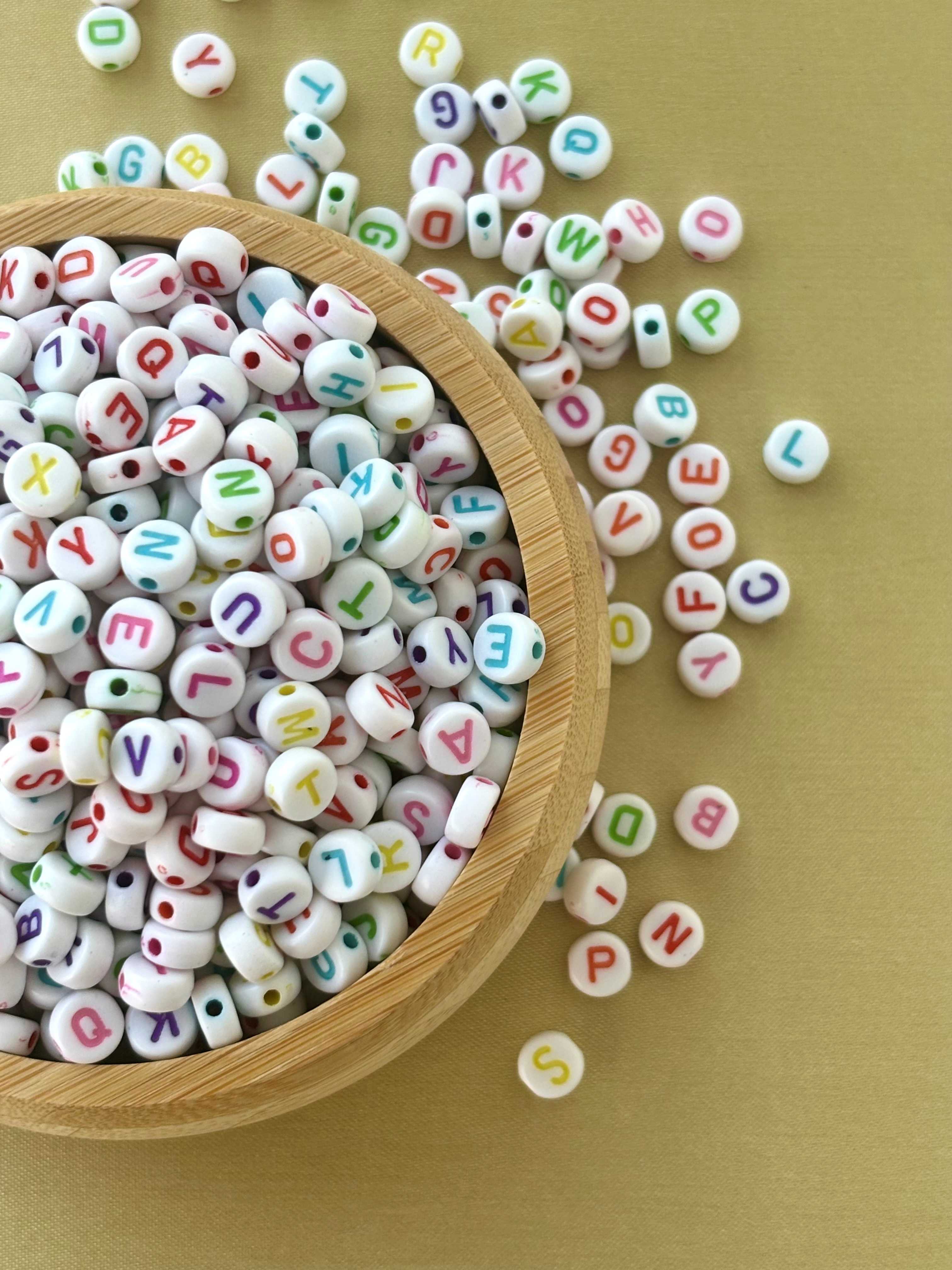 Round White Acrylic Initial Beads