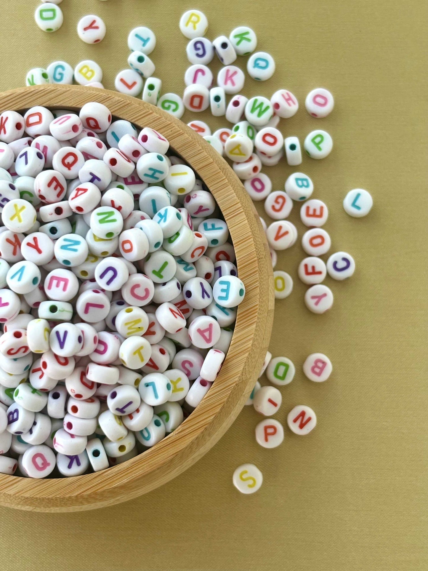 Round White Acrylic Initial Beads