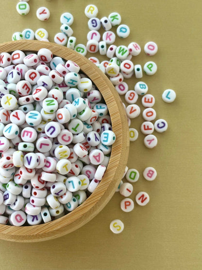 Round White Acrylic Initial Beads