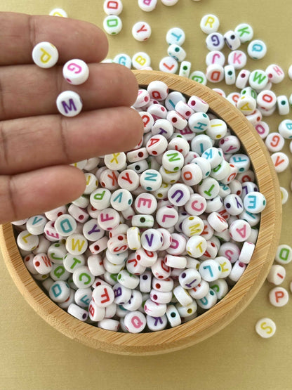 Round White Acrylic Initial Beads