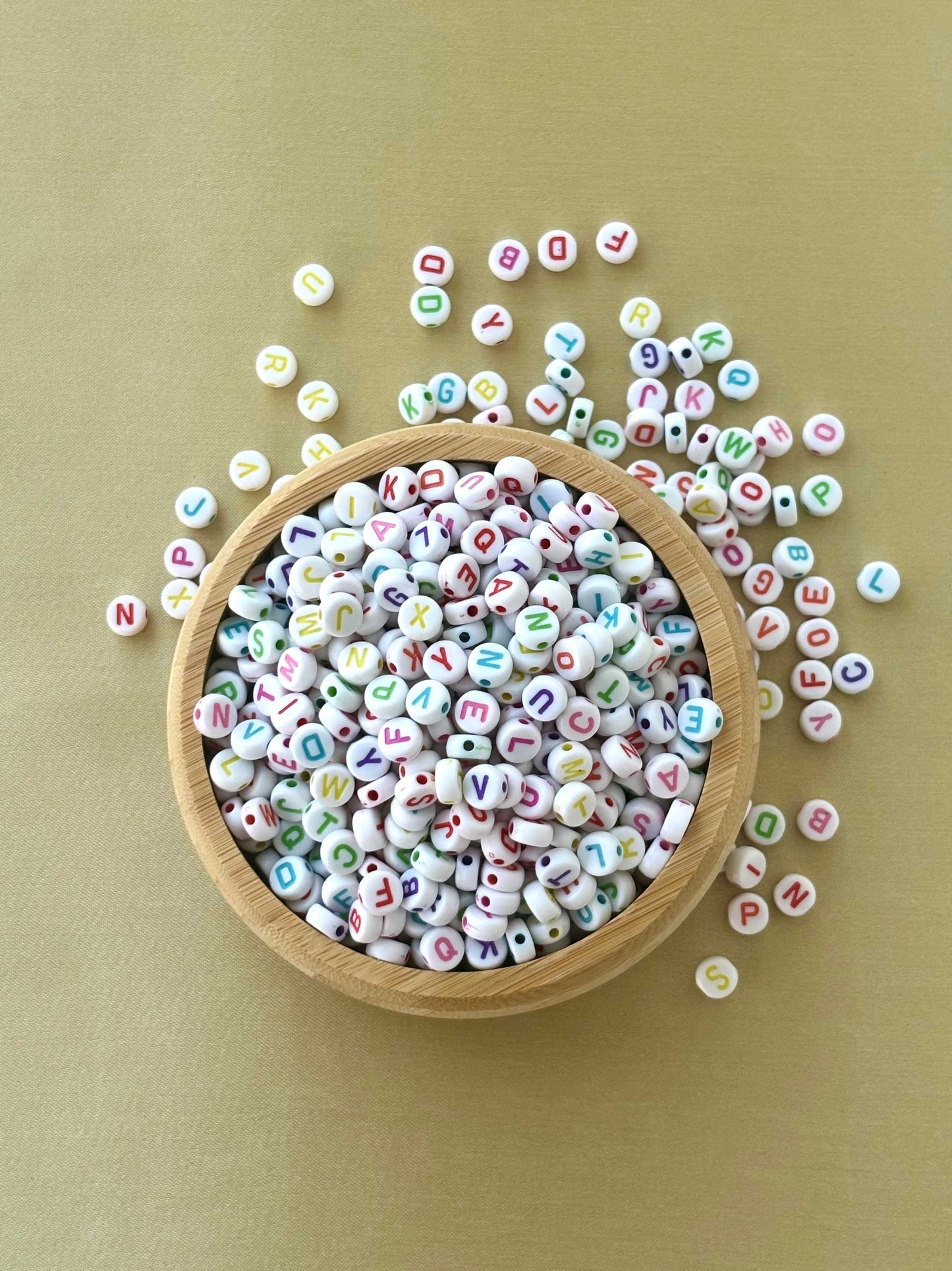 Round White Acrylic Initial Beads