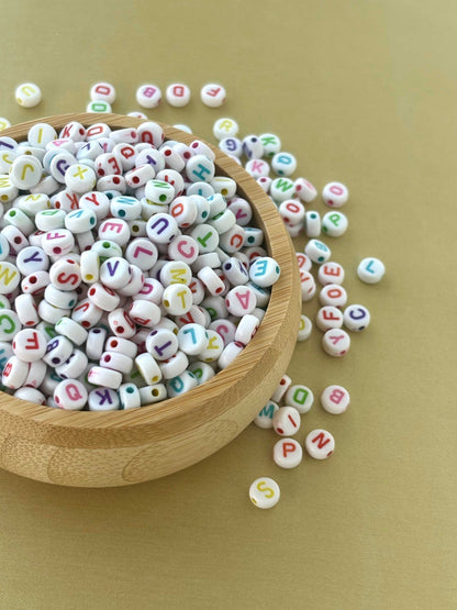 Round White Acrylic Initial Beads