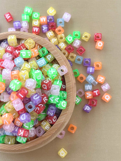 Translucent Neon Alphabet Cube Beads