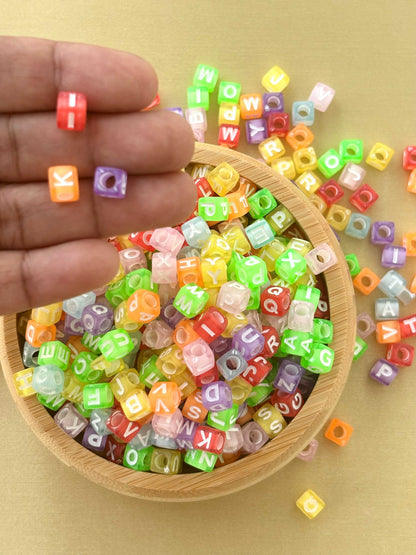 Translucent Neon Alphabet Cube Beads