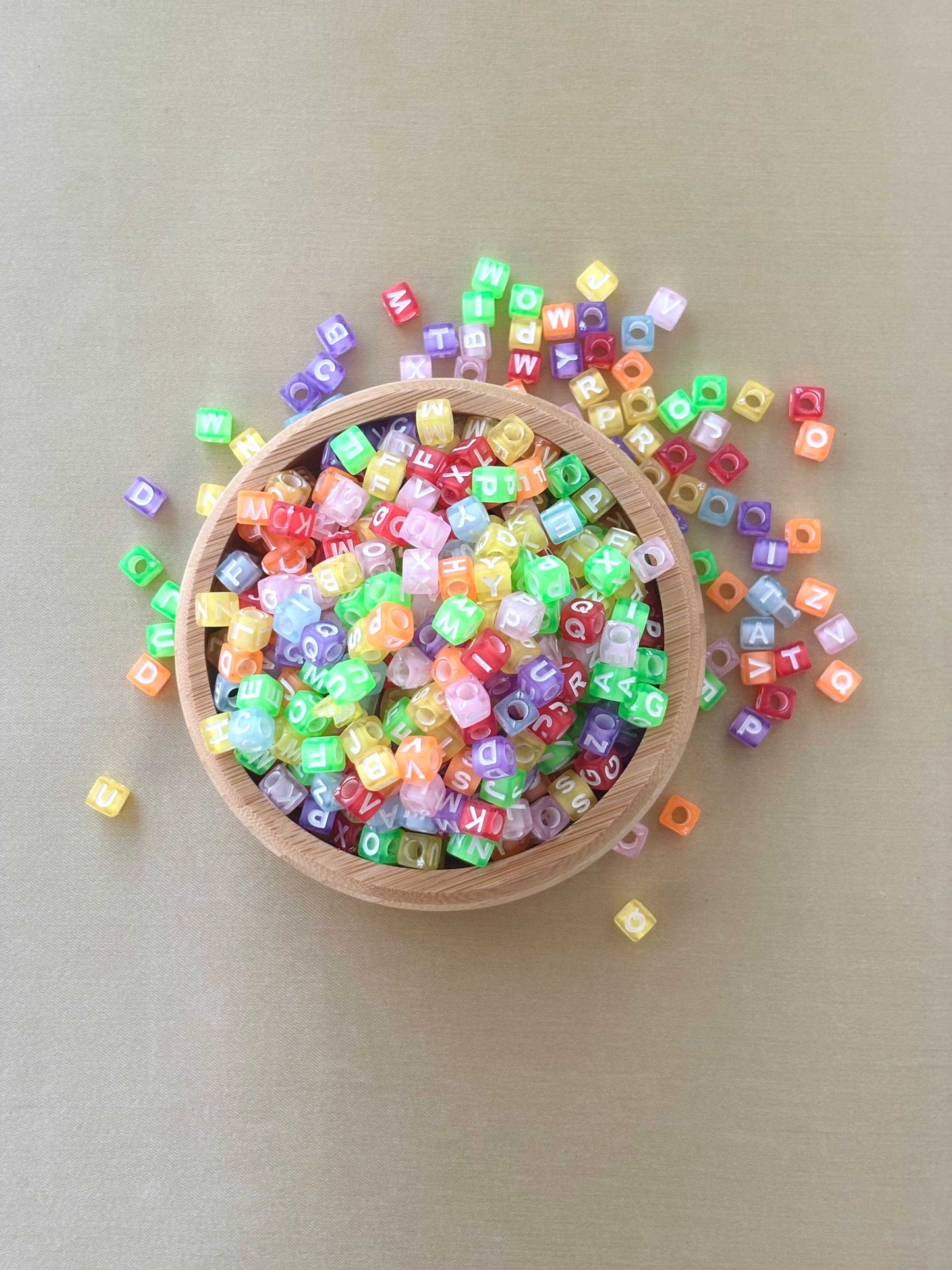 Translucent Neon Alphabet Cube Beads