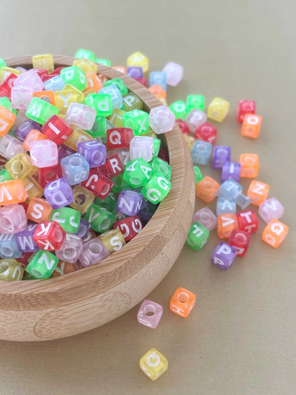 Translucent Neon Alphabet Cube Beads