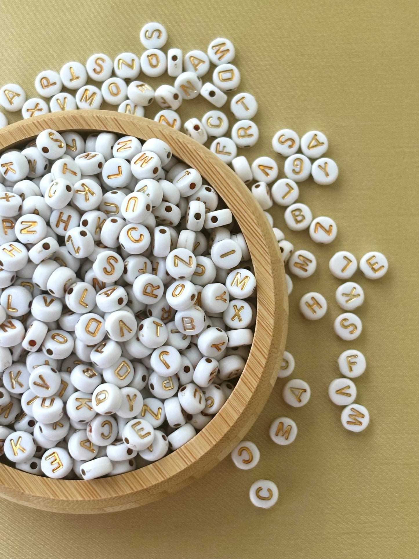 White and Gold Alphabet Letter Beads