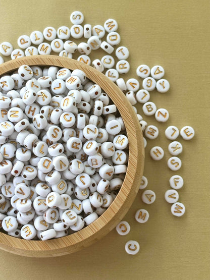 White and Gold Alphabet Letter Beads