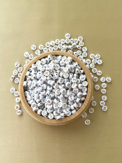White and Gold Alphabet Letter Beads