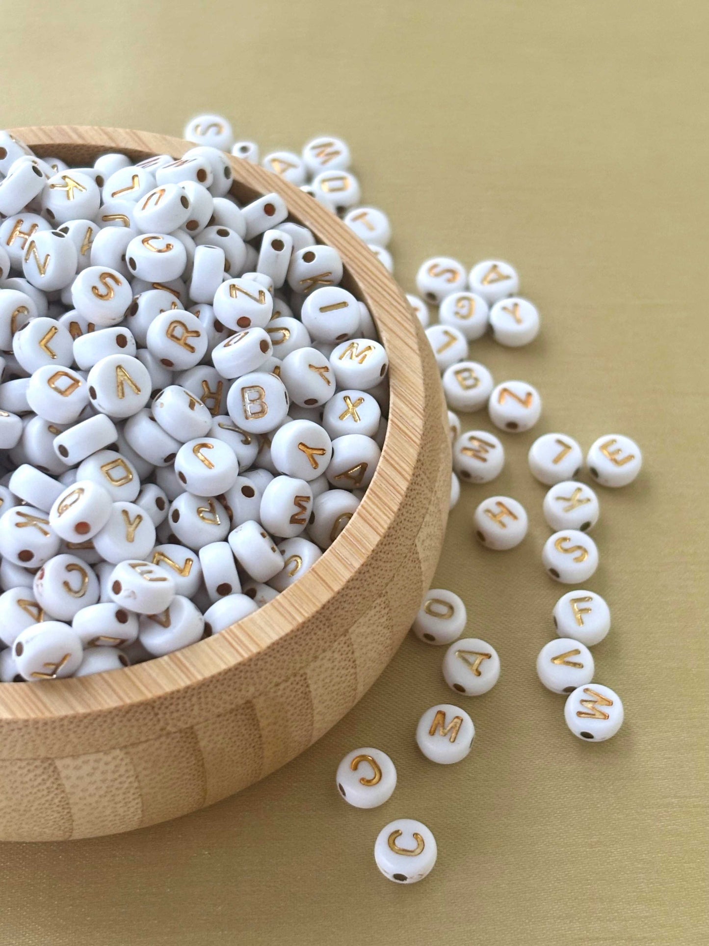 White and Gold Alphabet Letter Beads