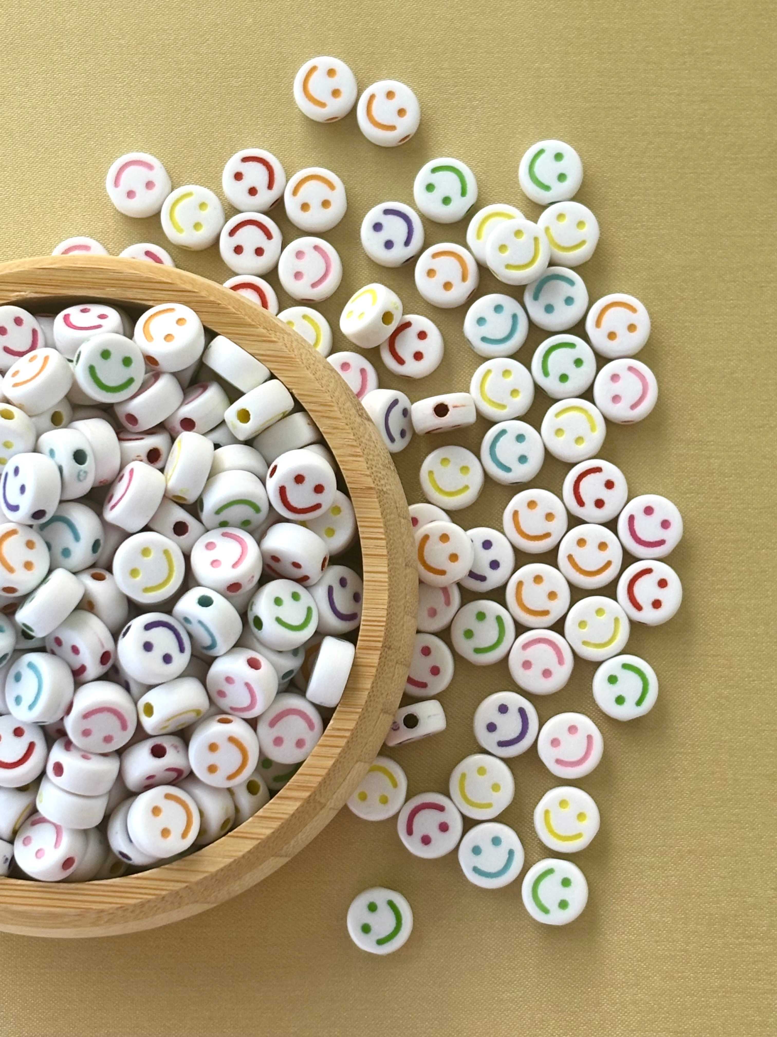 White Smiley Face Beads