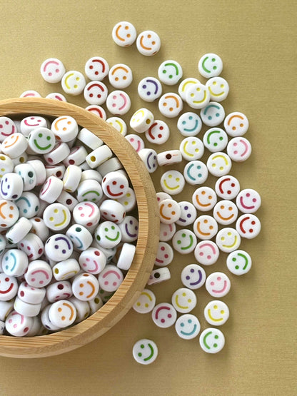 White Smiley Face Beads