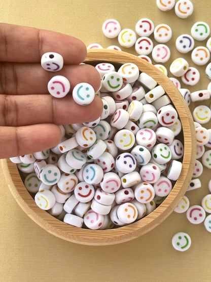 White Smiley Face Beads