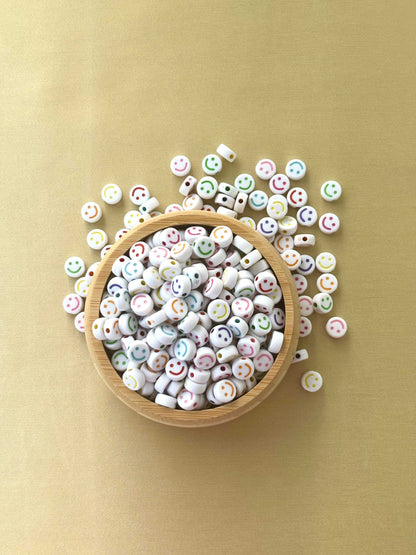 White Smiley Face Beads