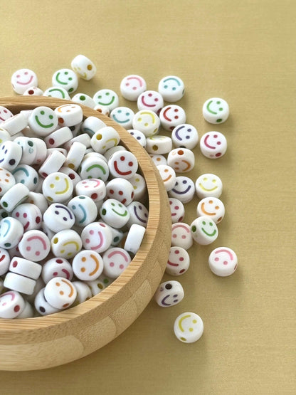 White Smiley Face Beads