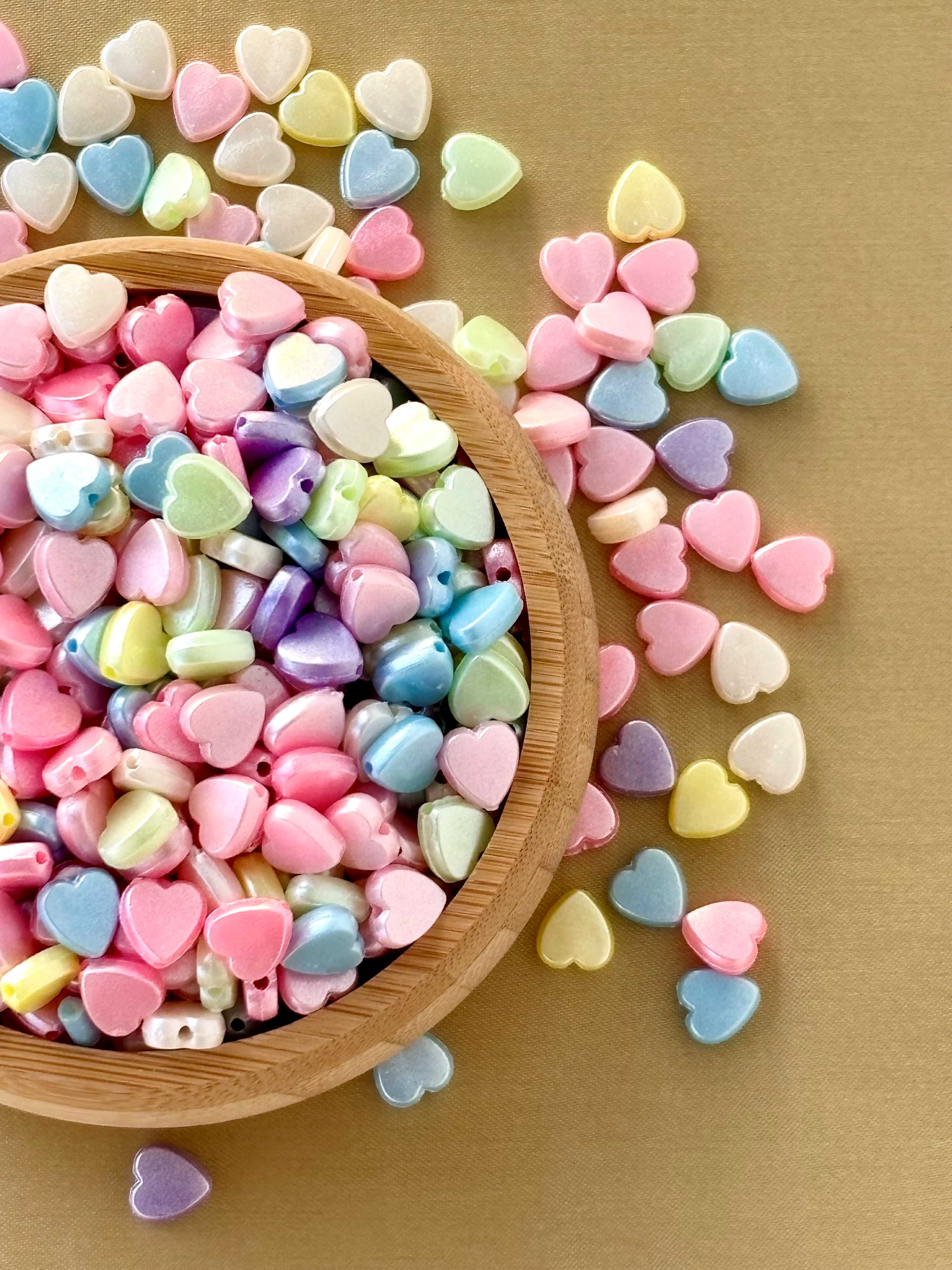 Pastel Shimmer Flat Heart Beads