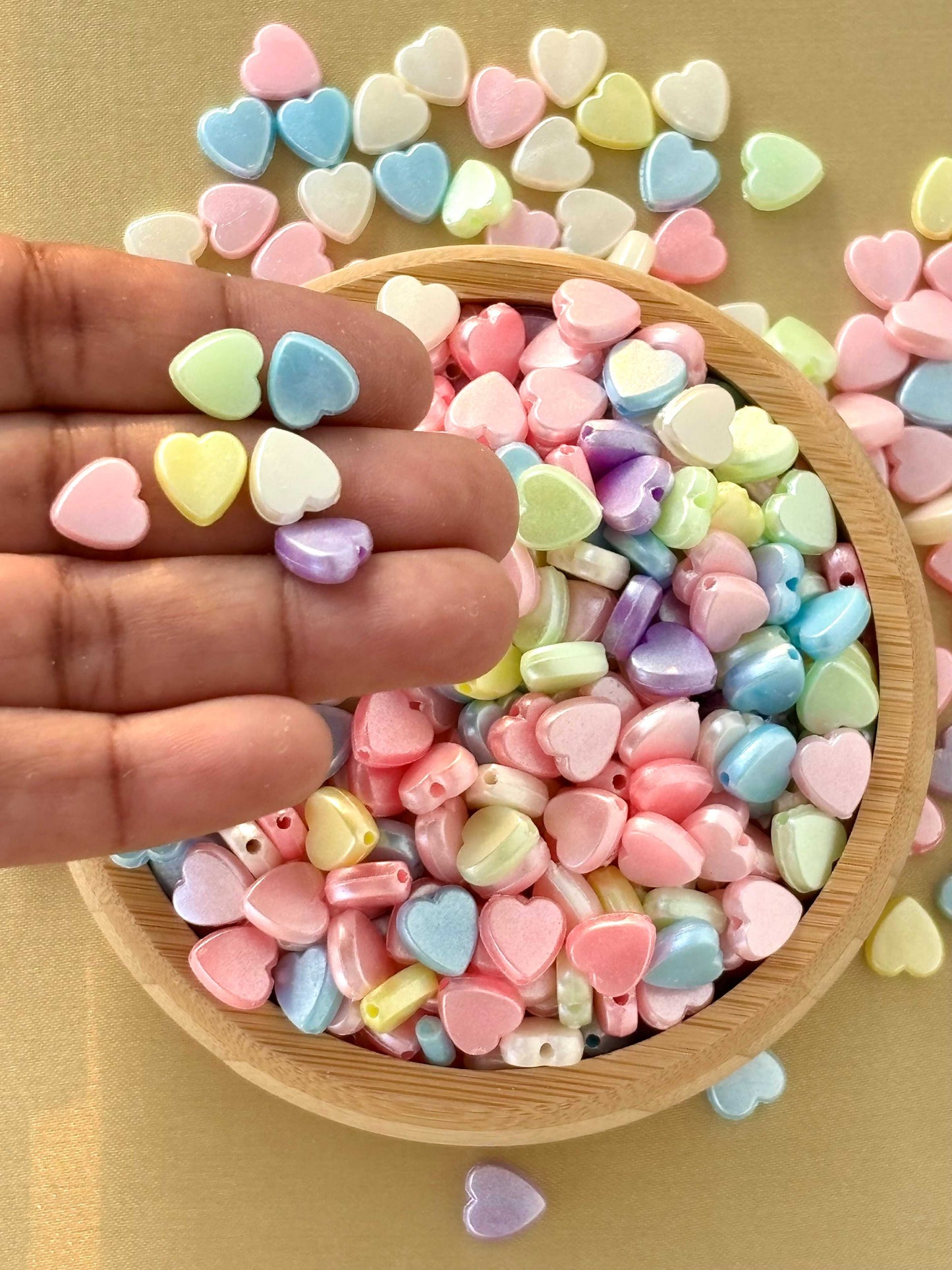 Pastel Shimmer Flat Heart Beads