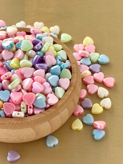 Pastel Shimmer Flat Heart Beads
