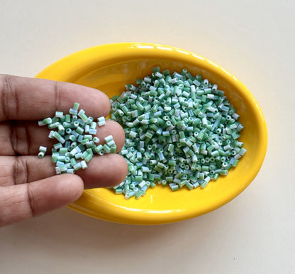 Pastel Green and White Two Cut Two Tone Beads