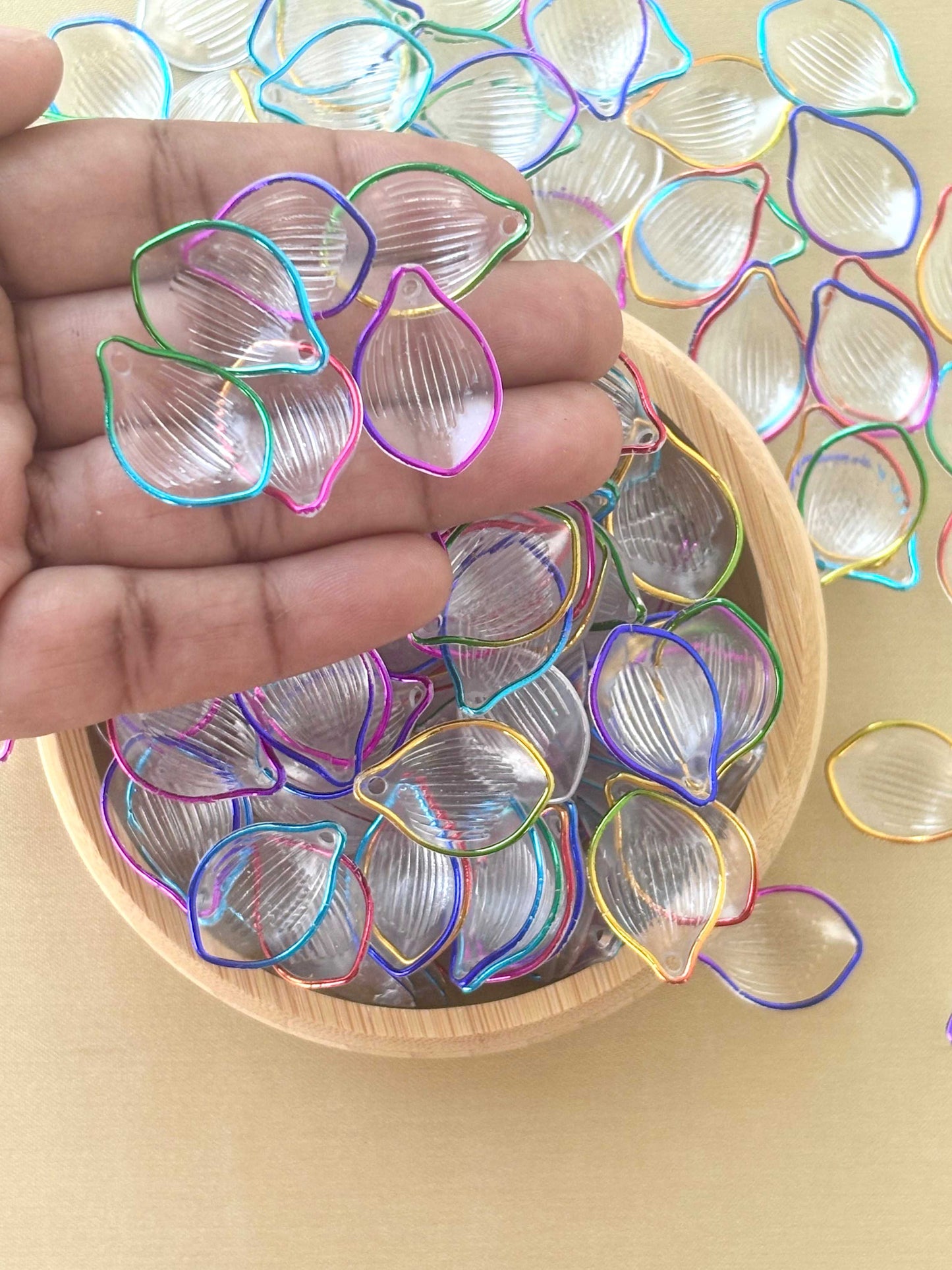 Rainbow-Edged Clear Petal Charms