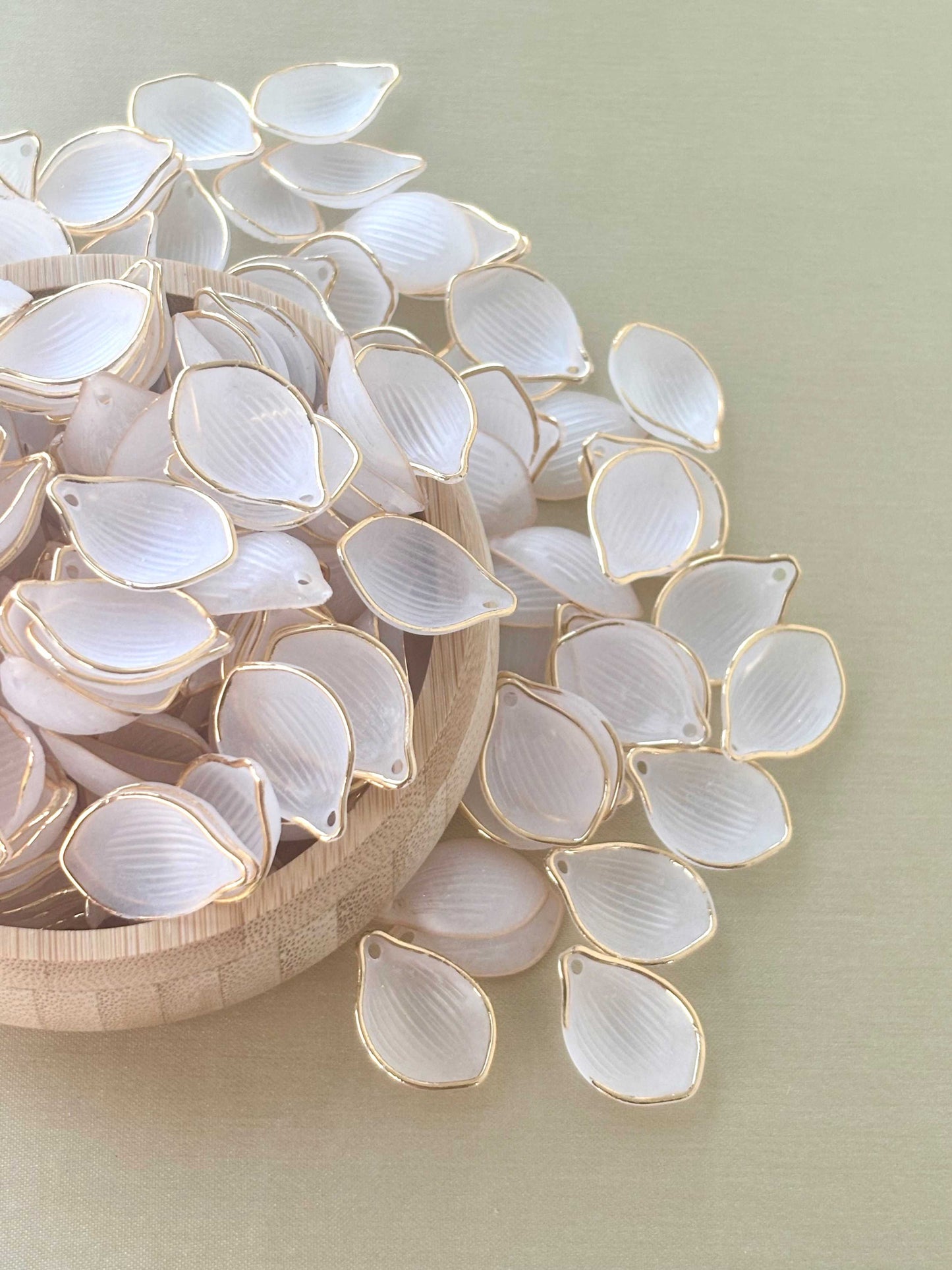 Frosted White Gold-Edged Petal Charms
