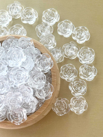 Silver-Edged Clear Rose Flower Beads