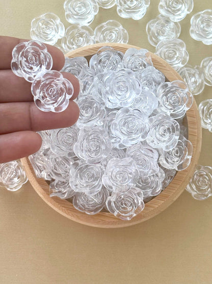 Silver-Edged Clear Rose Flower Beads
