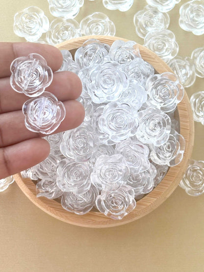 Silver-Edged Clear Rose Flower Beads