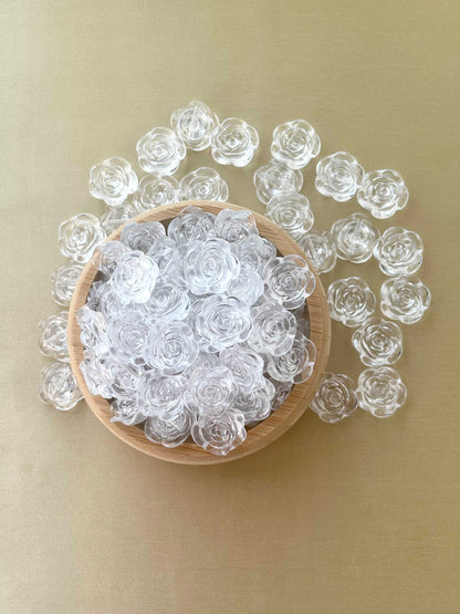 Silver-Edged Clear Rose Flower Beads