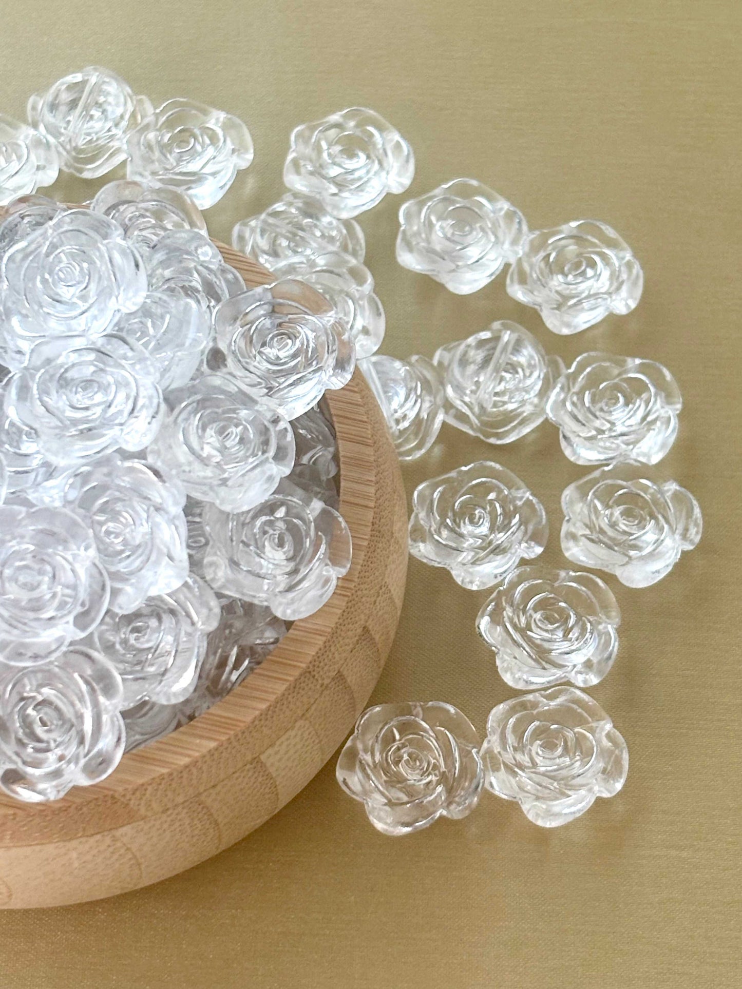 Silver-Edged Clear Rose Flower Beads