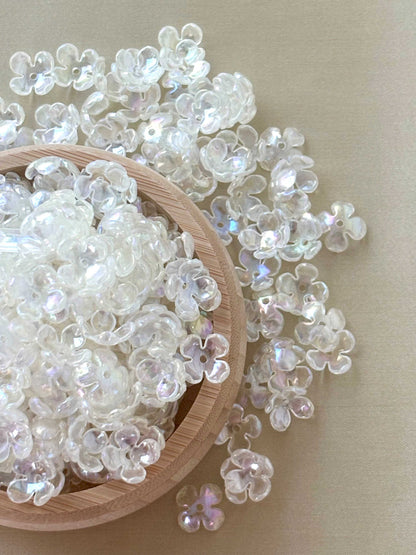 Iridescent Clear Four-Petal Flower Beads
