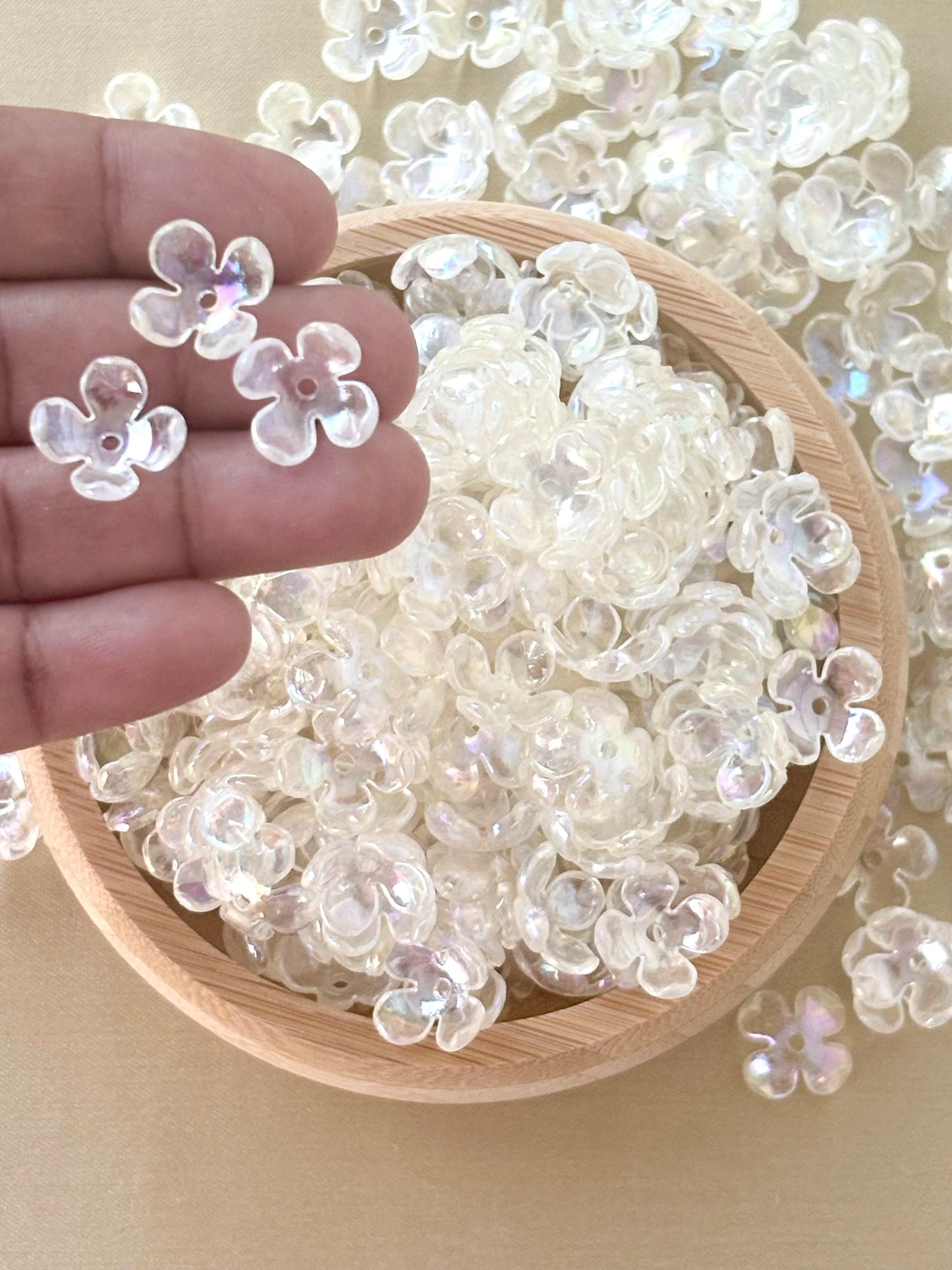 Iridescent Clear Four-Petal Flower Beads