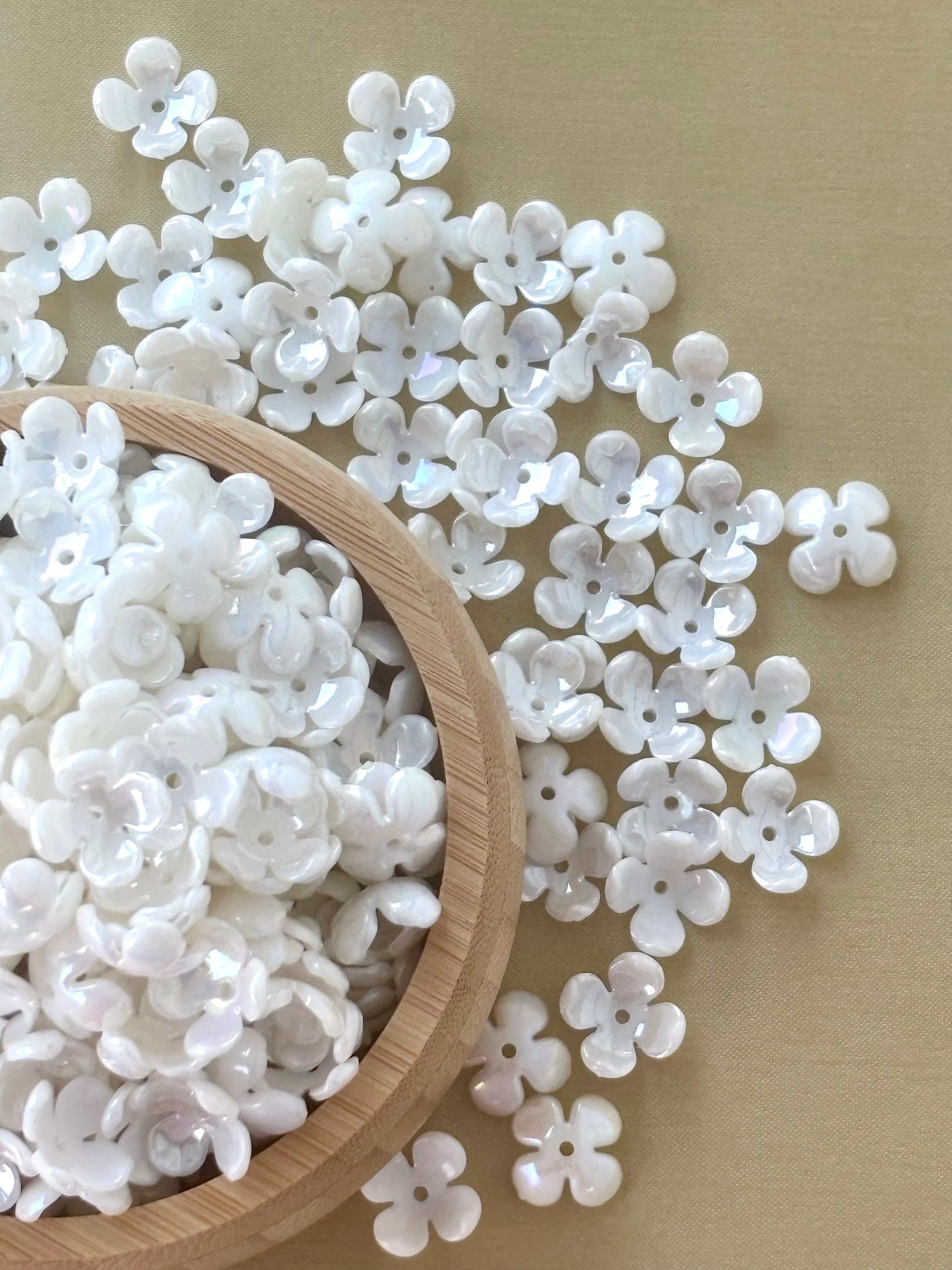 Pearlescent White Four-Petal Flower Beads