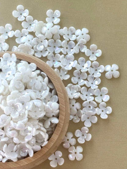 Pearlescent White Four-Petal Flower Beads