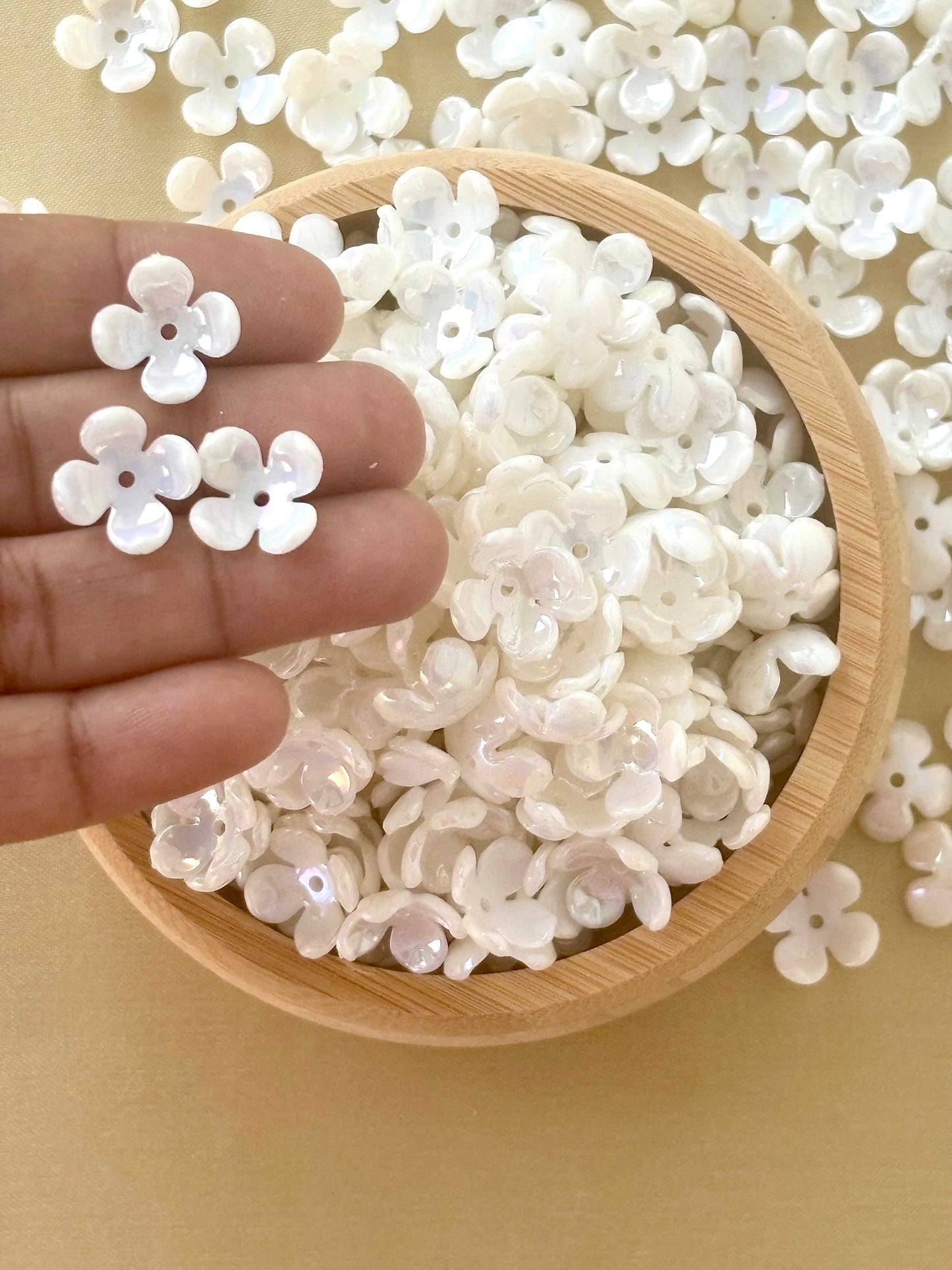 Pearlescent White Four-Petal Flower Beads