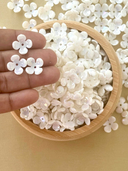 Pearlescent White Four-Petal Flower Beads