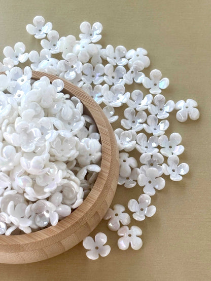 Pearlescent White Four-Petal Flower Beads