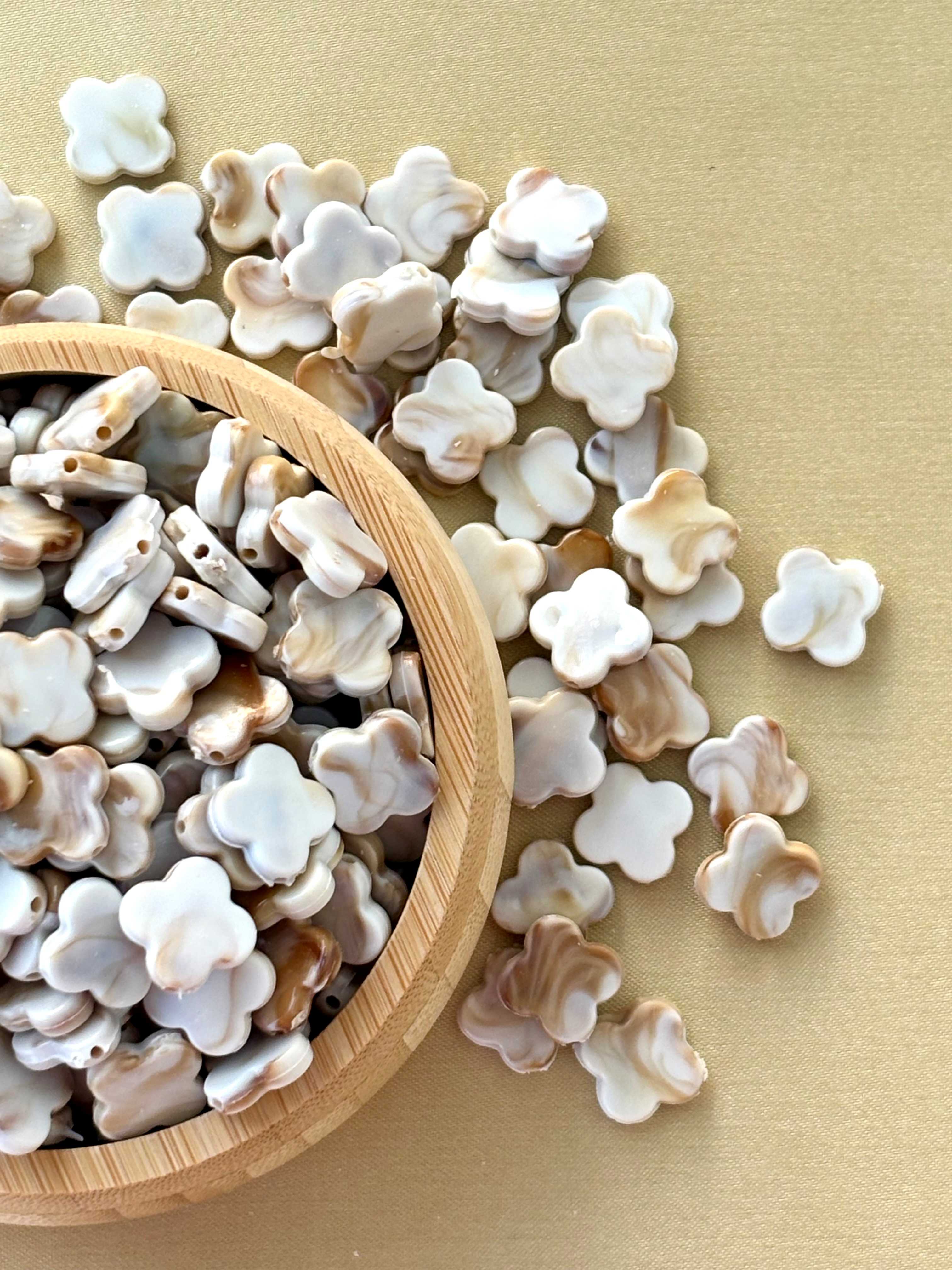 Marbled Earth Tone Four-Leaf Clover Acrylic Beads
