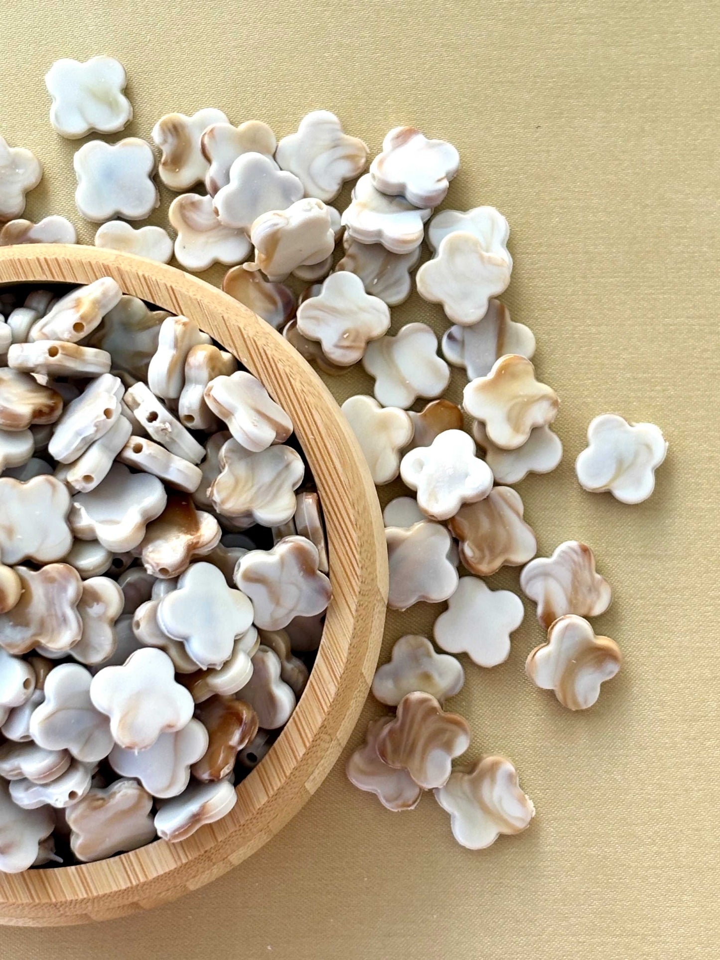 Marbled Earth Tone Four-Leaf Clover Acrylic Beads