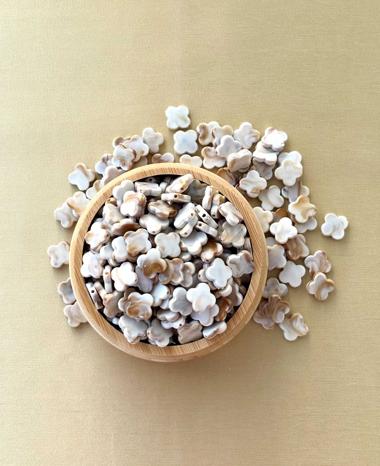 Marbled Earth Tone Four-Leaf Clover Acrylic Beads